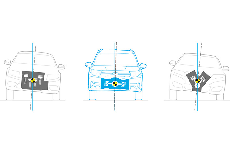 Kuvitus näyttää, kuinka bokserimoottorin vaakasuunnassa vastakkaisiin suuntiin liikkuvat männät tuottavat sisäistä tasapainoa – toisin kuin rivimoottoreiden ja V-moottoreiden epätasaisemmat liikkeet.