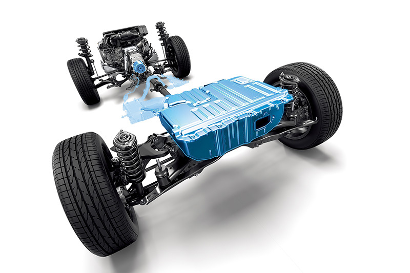 Animoitu kuvitus Subaru BOXER-moottorista ja e-BOXER-järjestelmästä, jossa sähkömoottori on integroitu voimansiirtoon.